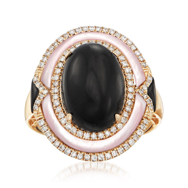 Black Onyx and .34 ct. t.w. Diamond Ring with Mother-of-Pearl in 14kt Yellow Gold image number 0