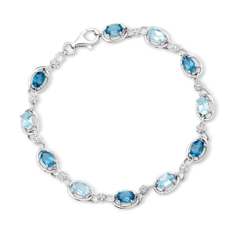 4.60 ct. t.w. London and Sky Blue Topaz Bracelet with .20 ct. t.w. Simulated White Sapphires in Sterling Silver. 7.5&quot; image number 2