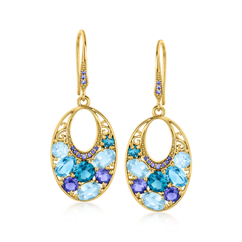 6.80 ct. t.w. Multi-Gemstone Drop Earrings in 18kt Gold Over Sterling  image number 0