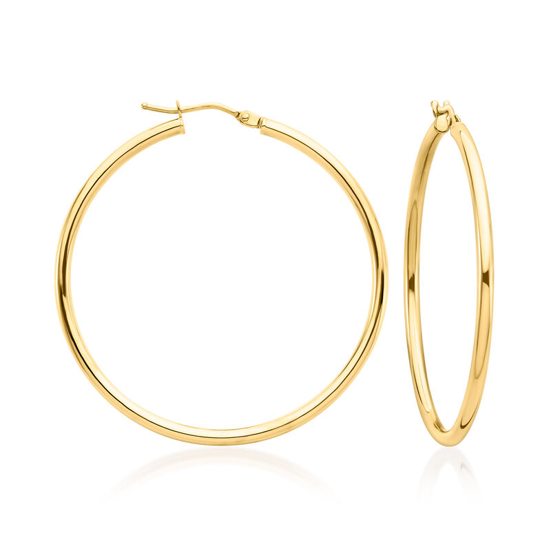 Italian 2mm 14kt Yellow Gold Hoop Earrings. 1 5/8" image number 0
