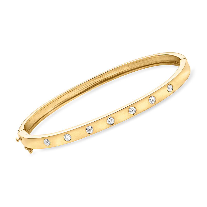 C. 1990 Vintage .21 ct. t.w. Diamond Bangle Bracelet in 14kt Yellow Gold. 6.5" image number 0