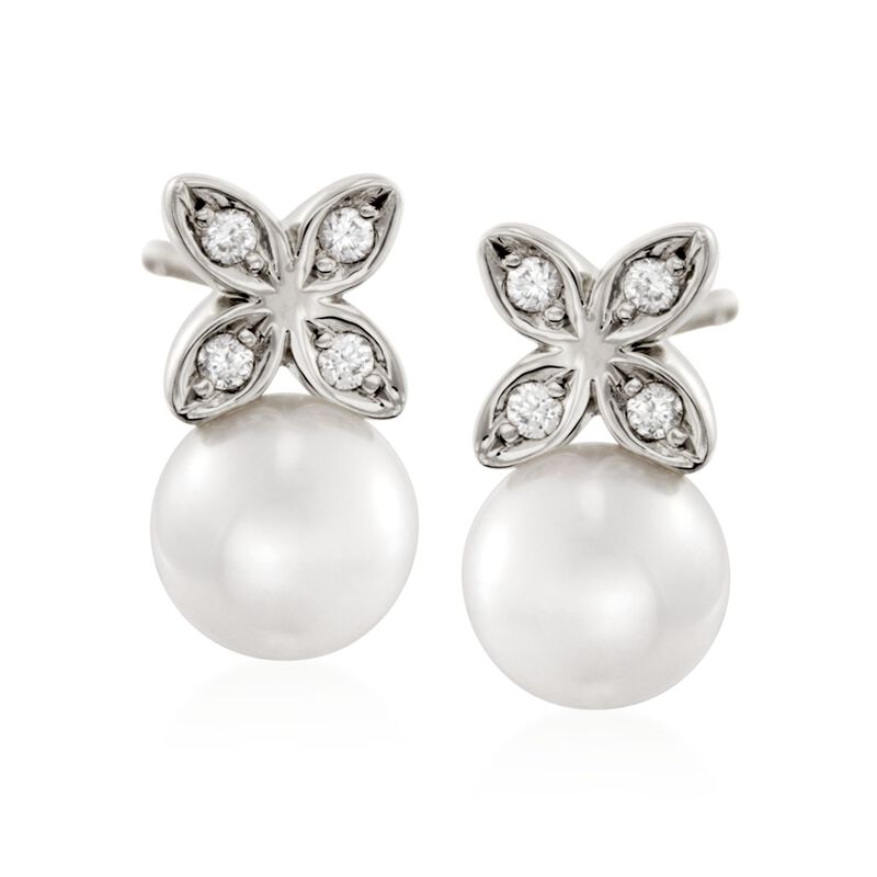 Mikimoto 5.5mm A+ Akoya Pearl Floral Earrings with Diamond Accents in 18kt White Gold image number 0