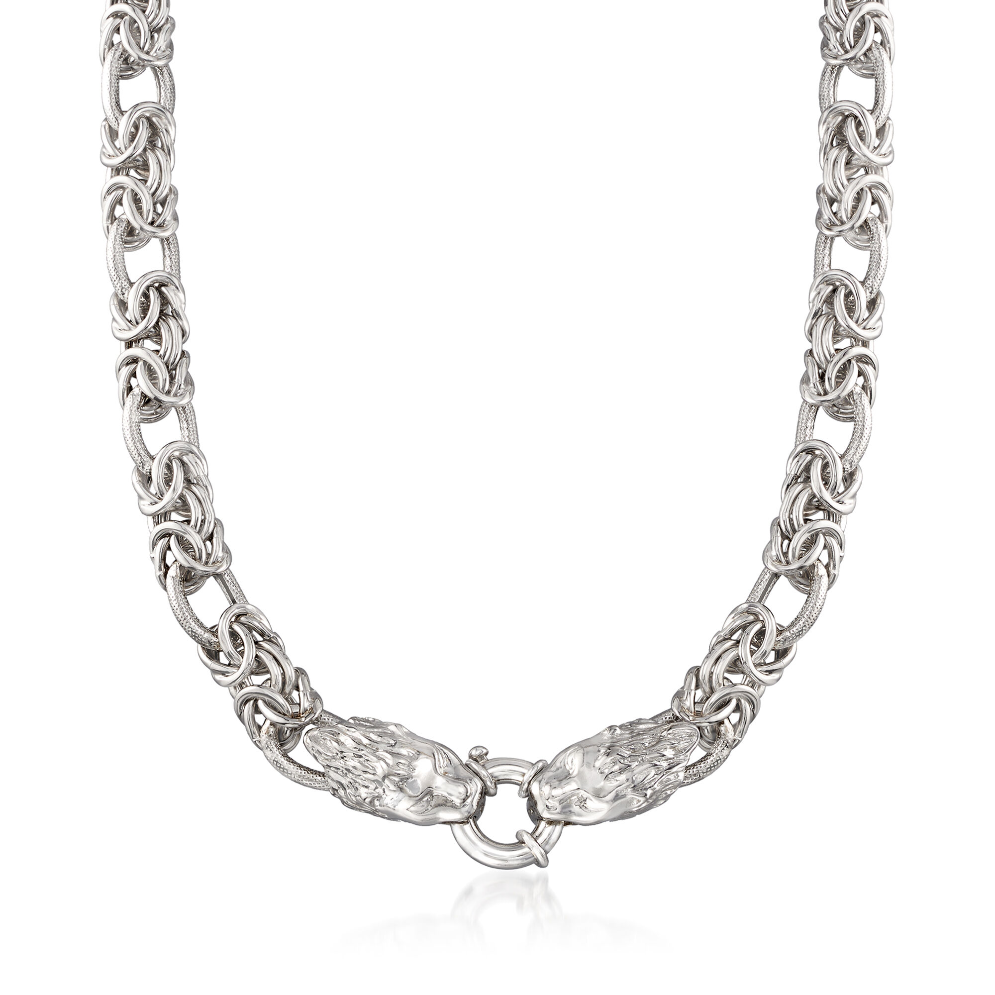 Italian Sterling Silver Byzantine and Oval Link Necklace with