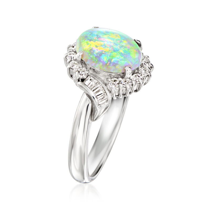 C. 1990 Vintage Opal Ring with .50 ct. t.w. Diamonds in Platinum. Size 7