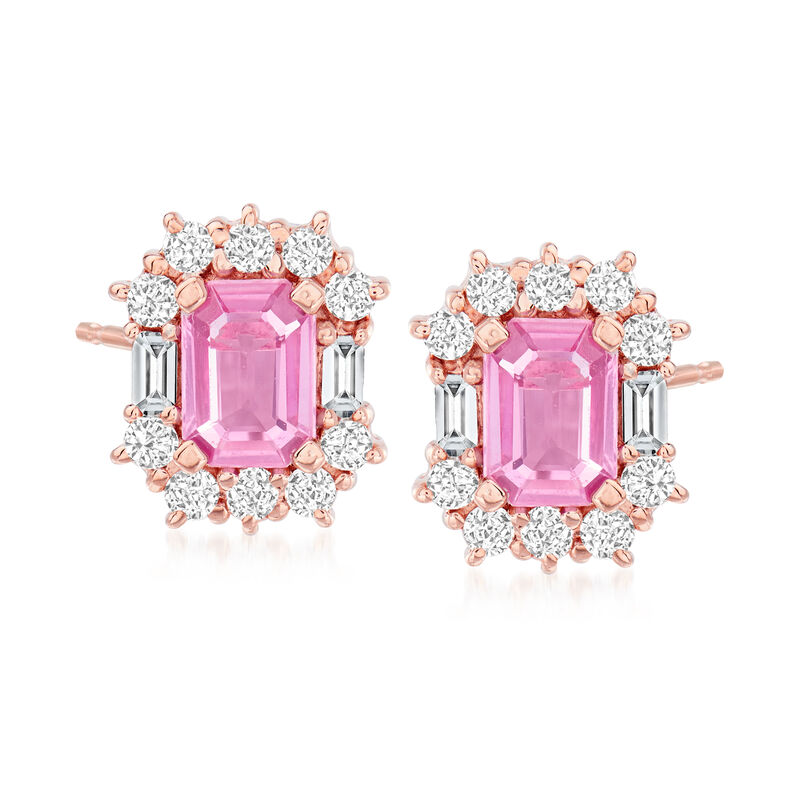 2.20 ct. t.w. Pink Sapphire and .88 ct. t.w. Diamond Earrings in 14kt Rose Gold image number 0