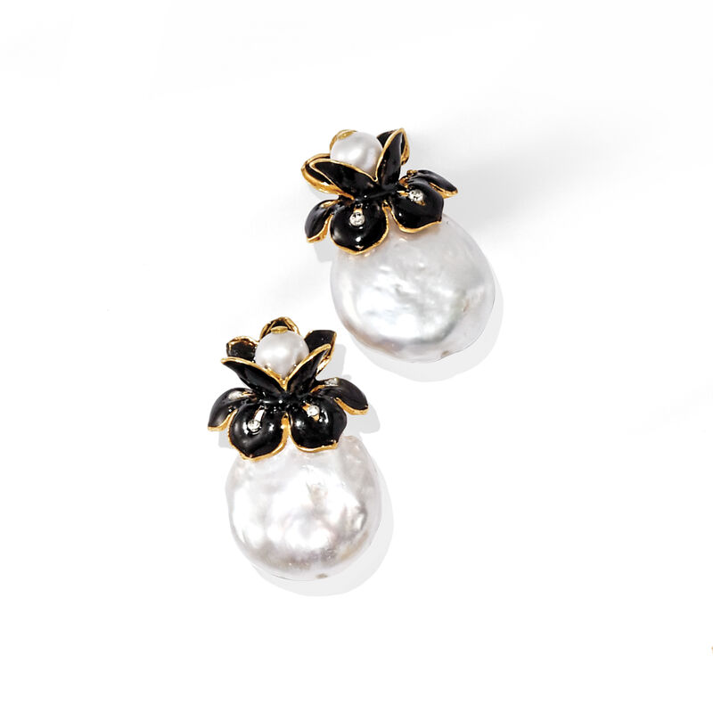 2mm Cultured Pearl Floral Earrings with CZ Accents in 18kt Gold Over Sterling image number 2