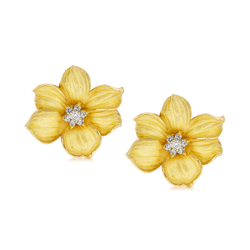 C. 1980 Vintage .45 ct. t.w. Diamond Center Flower Earrings in 18kt Yellow Gold image number 0