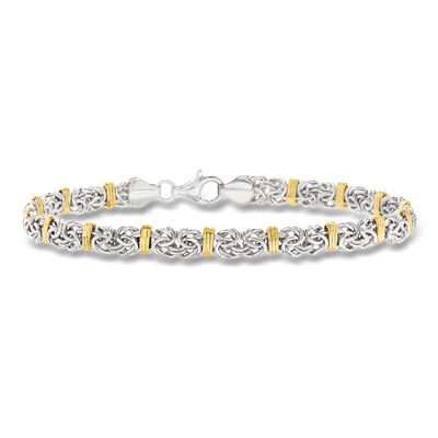 Sterling Silver and 14kt Yellow Gold Byzantine Station Bracelet