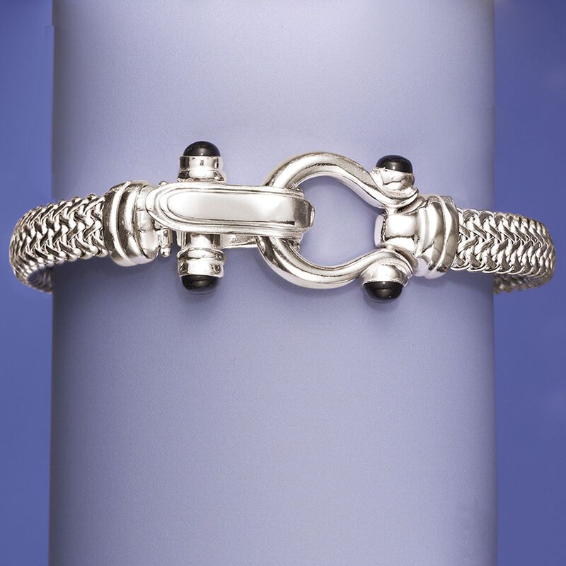 Italian Sterling Silver Horsebit Bracelet with Black Onyx image number 2