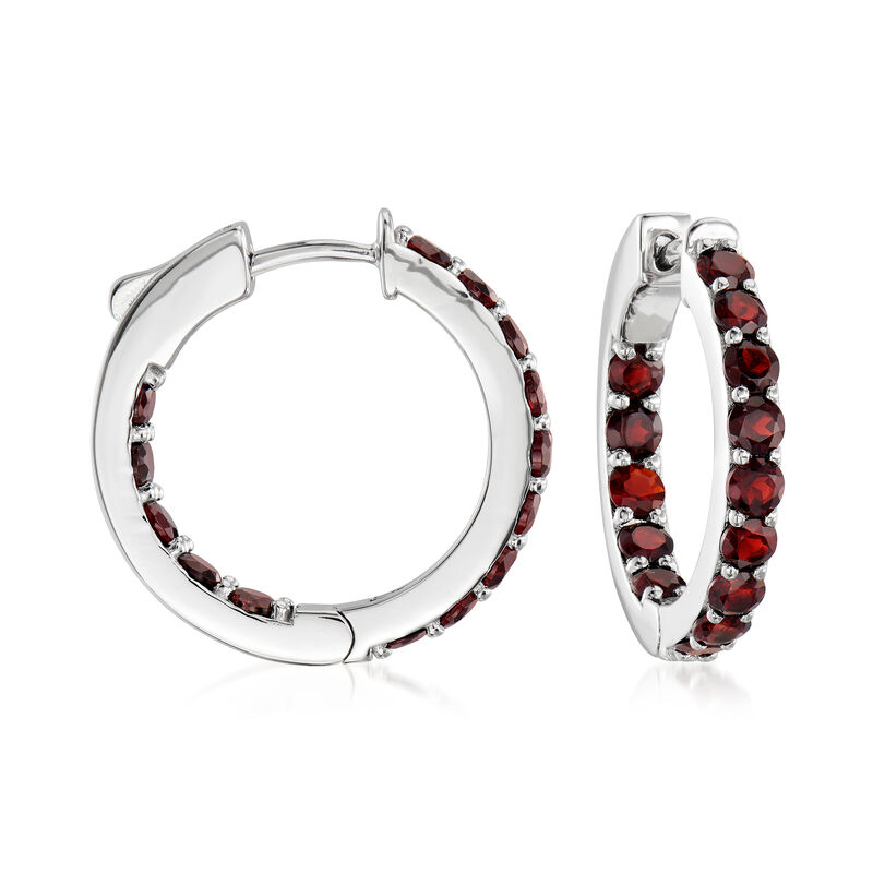 2.50 ct. t.w. Garnet Inside-Outside Hoop Earrings in Sterling Silver. 7/8&quot; image number 0