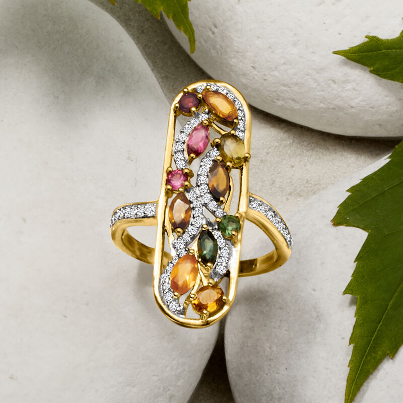 1.20 ct. t.w. Multicolored Tourmaline Ring with .20 ct. t.w. White Topaz in 18kt Gold Over Sterling image number 3