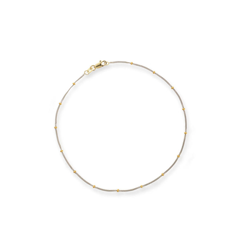 14kt Two-Tone Gold Curb-Link Anklet with Bead Stations. 10&quot; image number 0