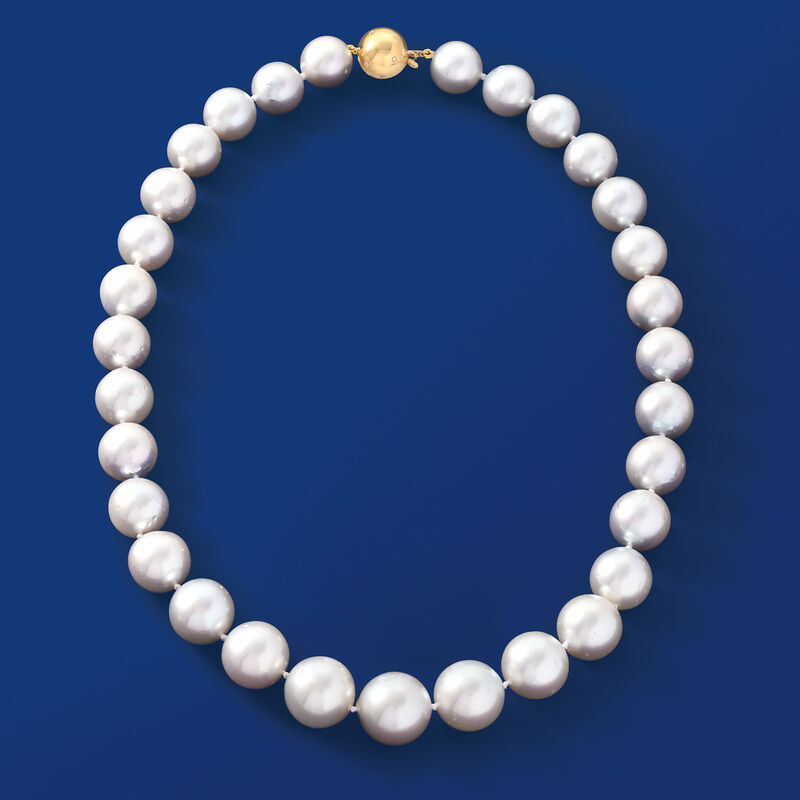 12-15mm Cultured South Sea Pearl Necklace with 14kt Yellow Gold image number 8