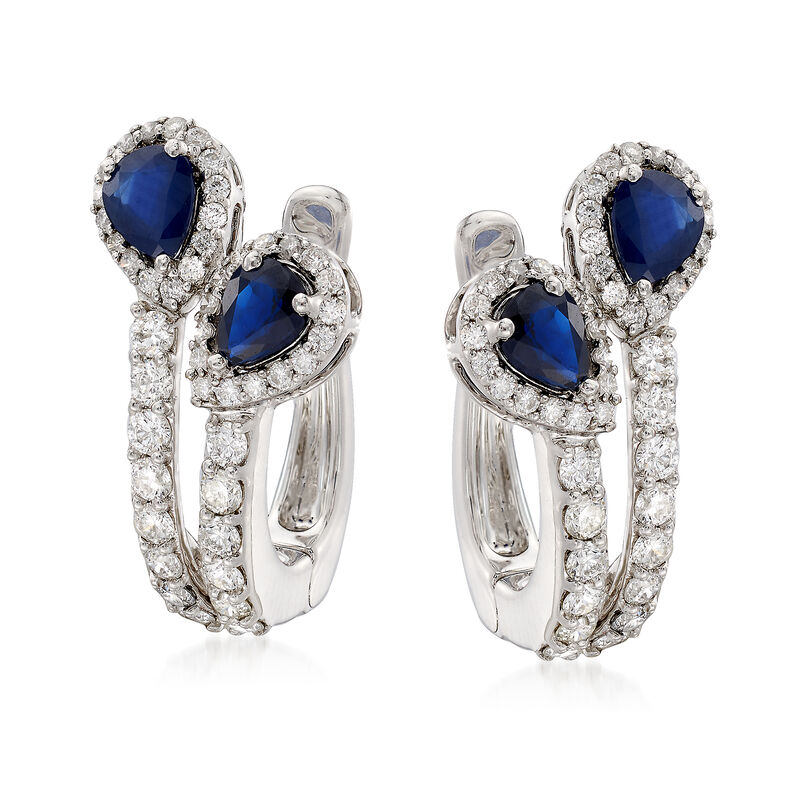 1.20 ct. t.w. Sapphire and 1.05 ct. t.w. Diamond Drop Earrings in 18kt White Gold image number 4