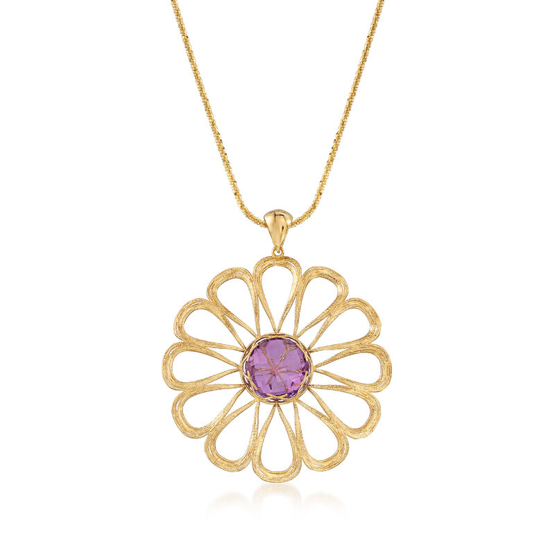 Italian 8.50 Carat Amethyst and 18kt Gold Over Sterling Open-Space Flower Pendant Necklace image number 0