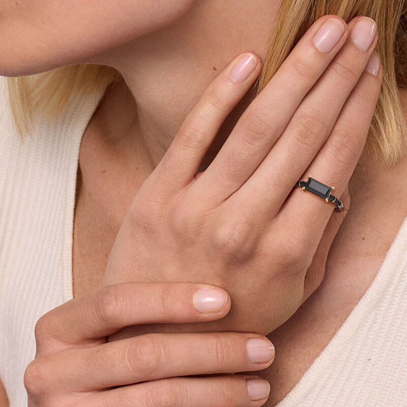 Black Onyx and Black Enamel Ring in 18kt Gold Over Sterling image number 1
