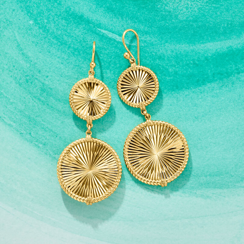 18kt Gold Over Sterling Silver Roped-Edge Faceted Circle Drop Earrings image number 2