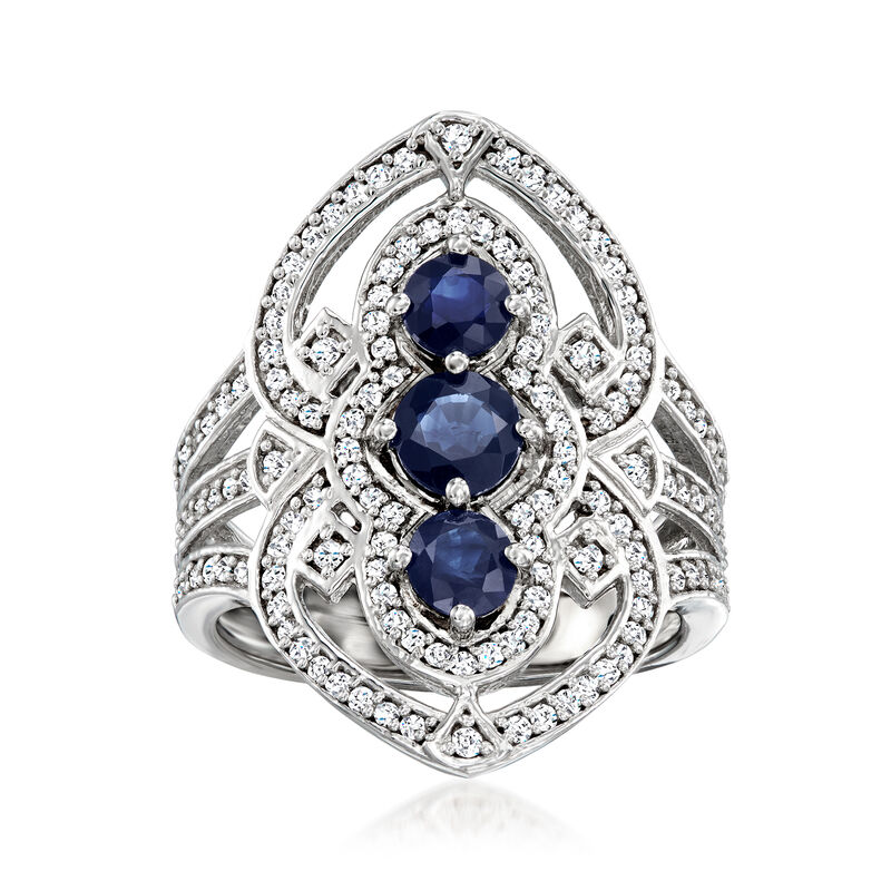 1.10 ct. t.w. Sapphire and .52 ct. t.w. Diamond Ring in Sterling Silver image number 0