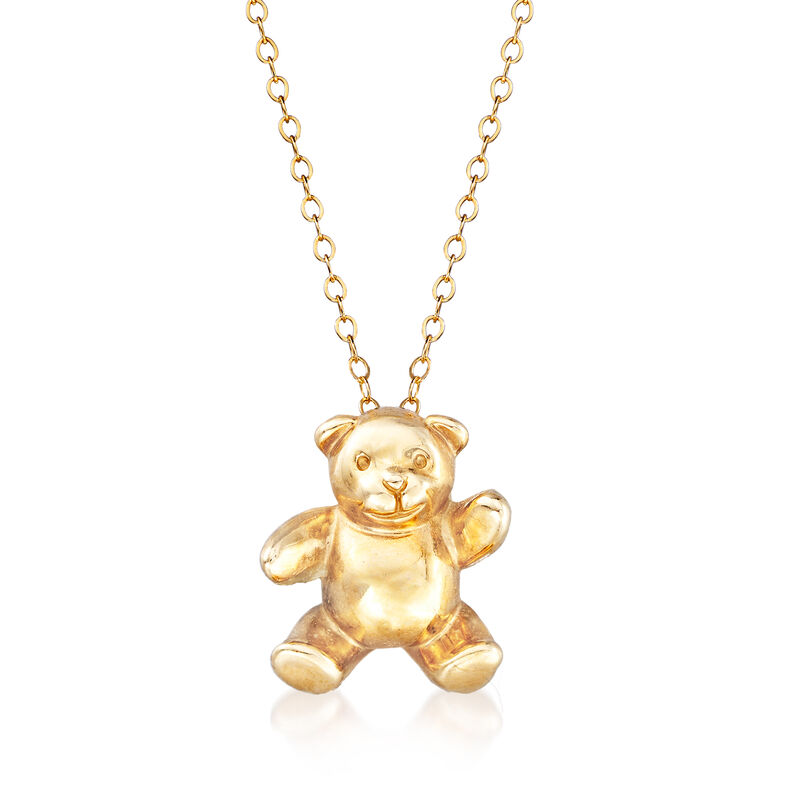C. 1990 Vintage 14kt Yellow Gold Teddy Bear Pendant Necklace image number 0