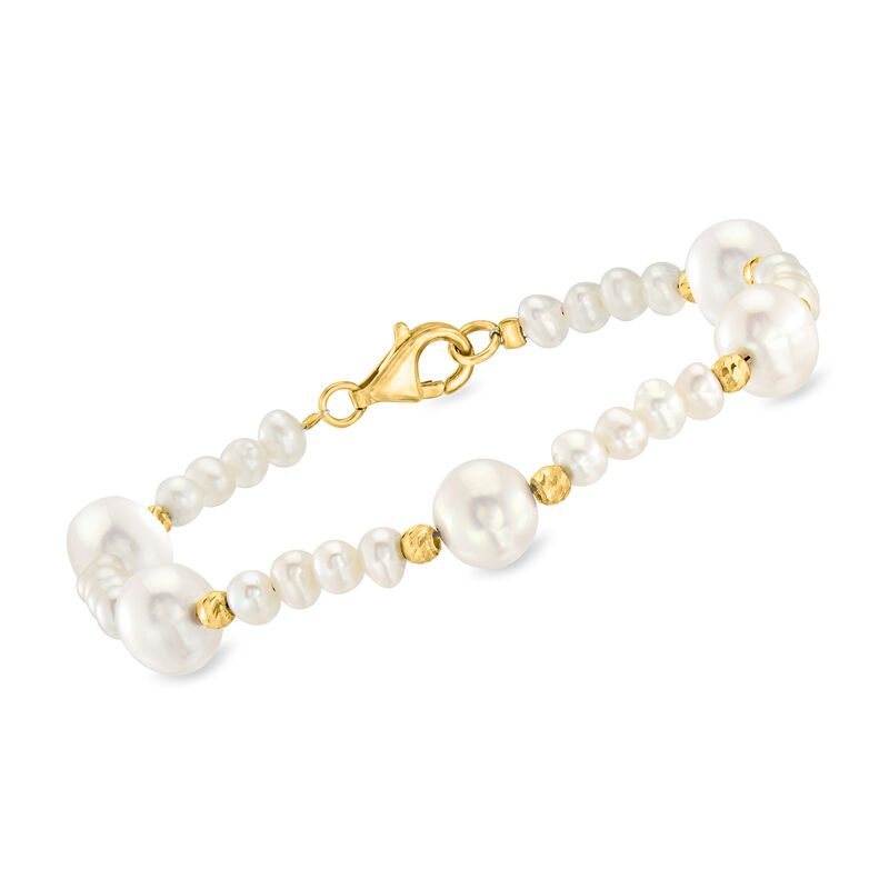 3.5-8.5mm Cultured Pearl Station Bracelet in 18kt Gold Over Sterling image number 0
