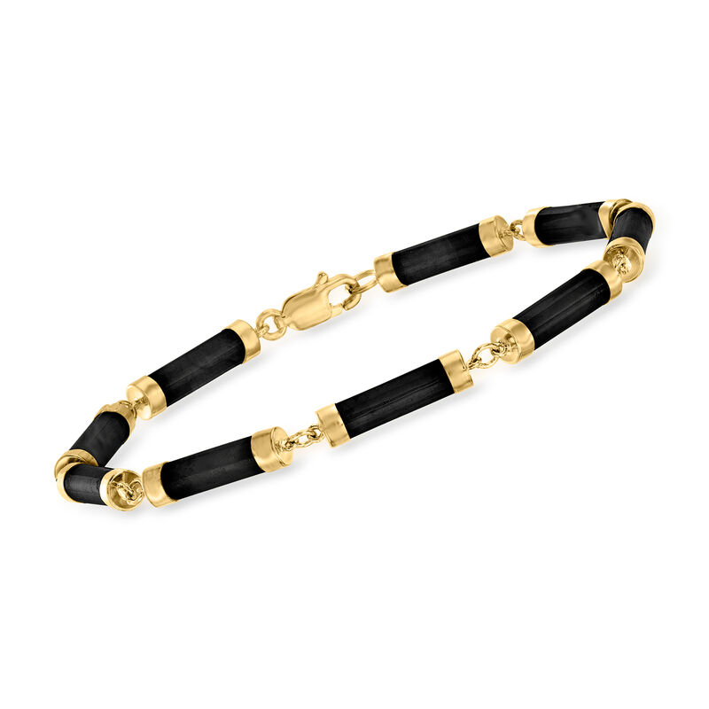 Black Jade Cylinder-Link Bracelet in 18kt Gold Over Sterling image number 0
