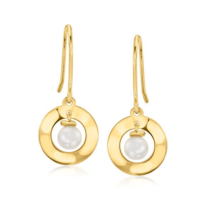 4-4.5mm Cultured Pearl Circle Drop Earrings in 10kt Yellow Gold