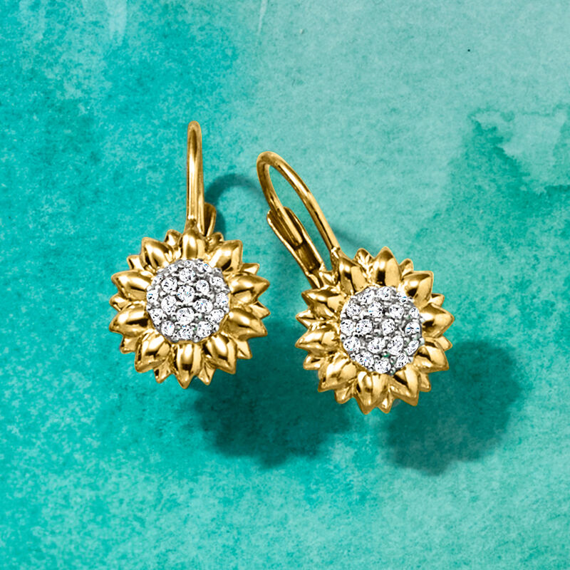 .40 ct. t.w. White Topaz Sunflower Drop Earrings in 18kt Gold Over Sterling image number 4