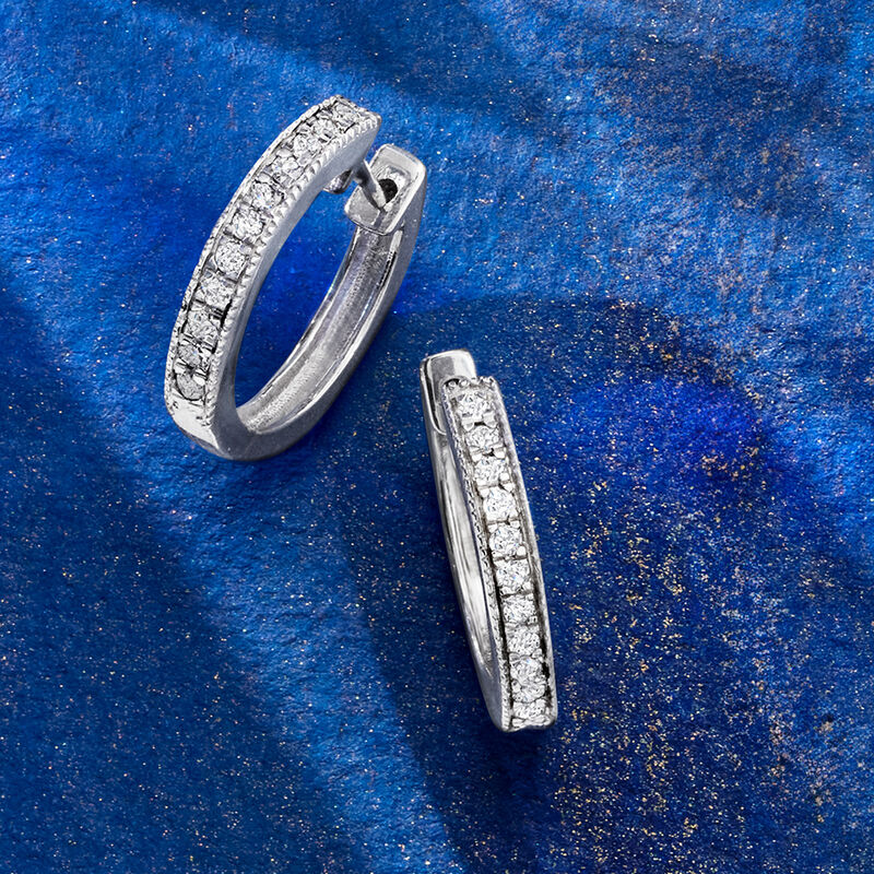 .25 ct. t.w. Diamond Milgrain Hoop Earrings in Sterling Silver. 1/2" image number 3