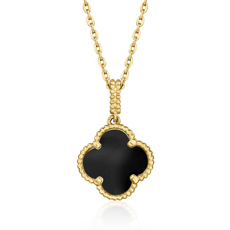 C. 2000 Vintage Onyx Clover Pendant Necklace in 10kt Yellow Gold image number 0