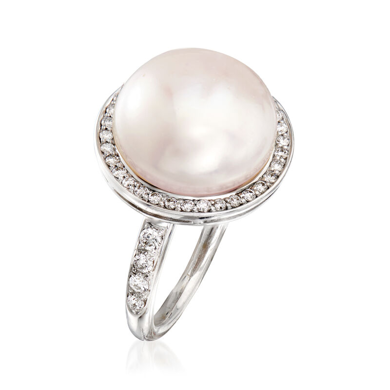 C. 1990 Vintage Mimi Milano 13.5mm Cultured Pearl and .45 ct. t.w. Diamond Ring in 18kt White Gold image number 2