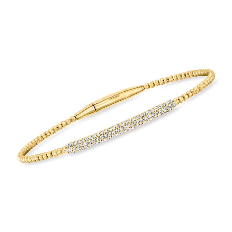 .50 ct. t.w. Lab-Grown Diamond Bar Beaded Bangle Bracelet in 18kt Gold Over Sterling. 7"