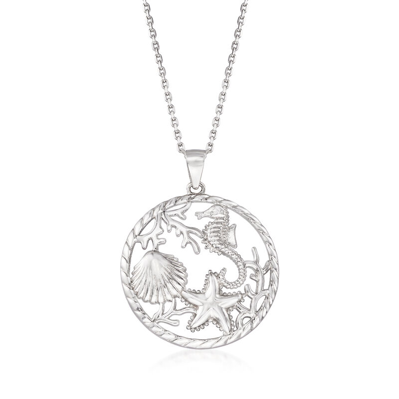 Sterling Silver Sea Life Pendant Necklace. 18&quot; image number 1