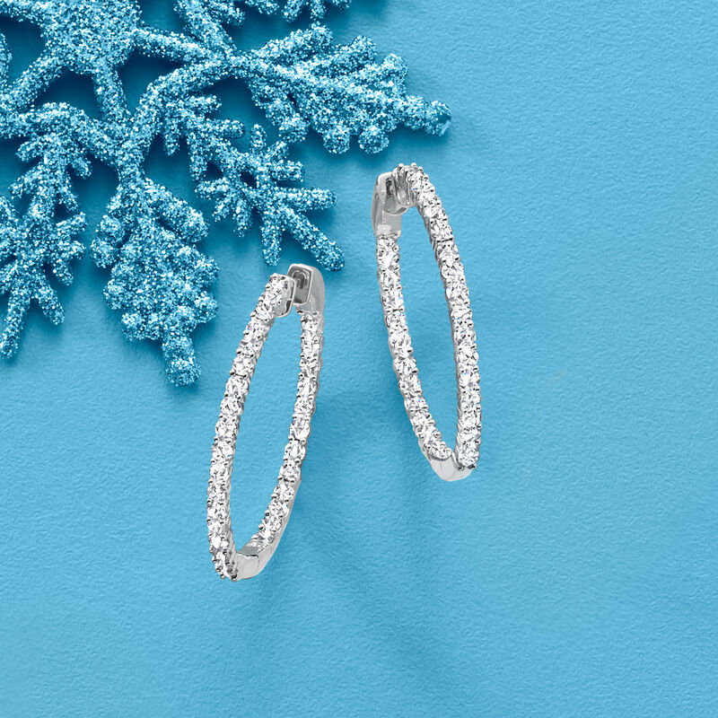 2.00 ct. t.w. Diamond Inside-Outside Hoop Earrings in 14kt White Gold. 1 1/8&quot; image number 2