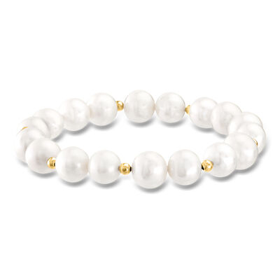 9-10mm Cultured Pearl Stretch Bracelet with 14kt Yellow Gold