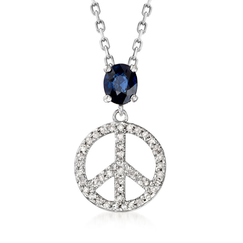 .50 Carat Sapphire and .10 ct. t.w. Diamond Peace Sign Pendant Necklace in Sterling Silver image number 0