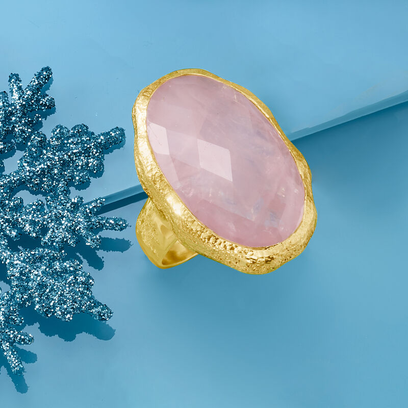 17.00 Carat Rose Quartz Ring in 18kt Gold Over Sterling image number 4