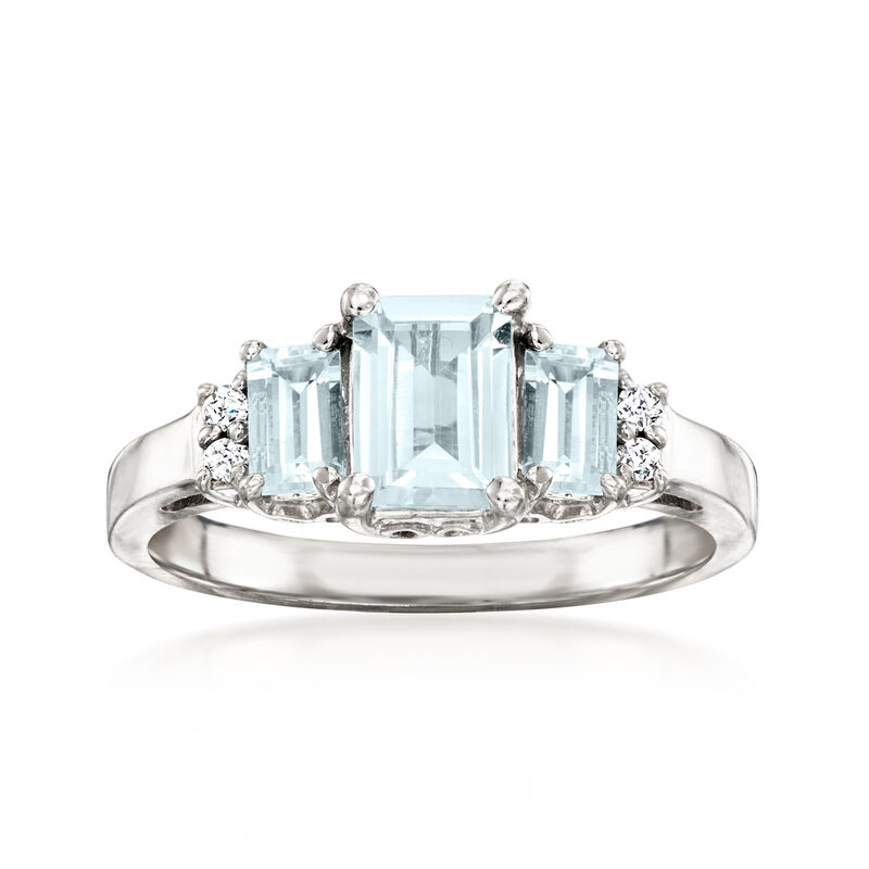 C. 2000 Vintage 1.10 ct. t.w. Aquamarine Ring with Diamonds in 14kt White Gold. Size 6.75 image number 0