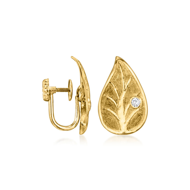 C. 1980 Vintage .10 ct. t.w. Diamond Leaf Earrings in 24kt Yellow Gold image number 2