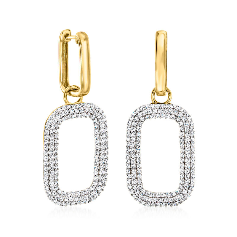 2.40 ct. t.w. White Topaz Paper Clip Link Hoop Drop Earrings in 18kt Gold Over Sterling image number 2