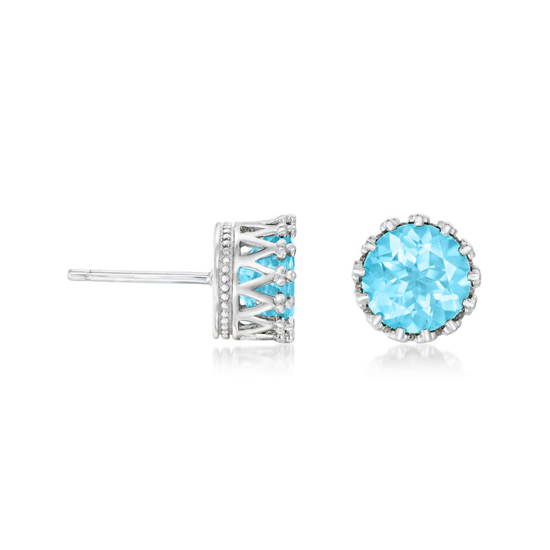 4.80 ct. t.w. Sky Blue Topaz Crown-Style Stud Earrings in Sterling Silver image number 2