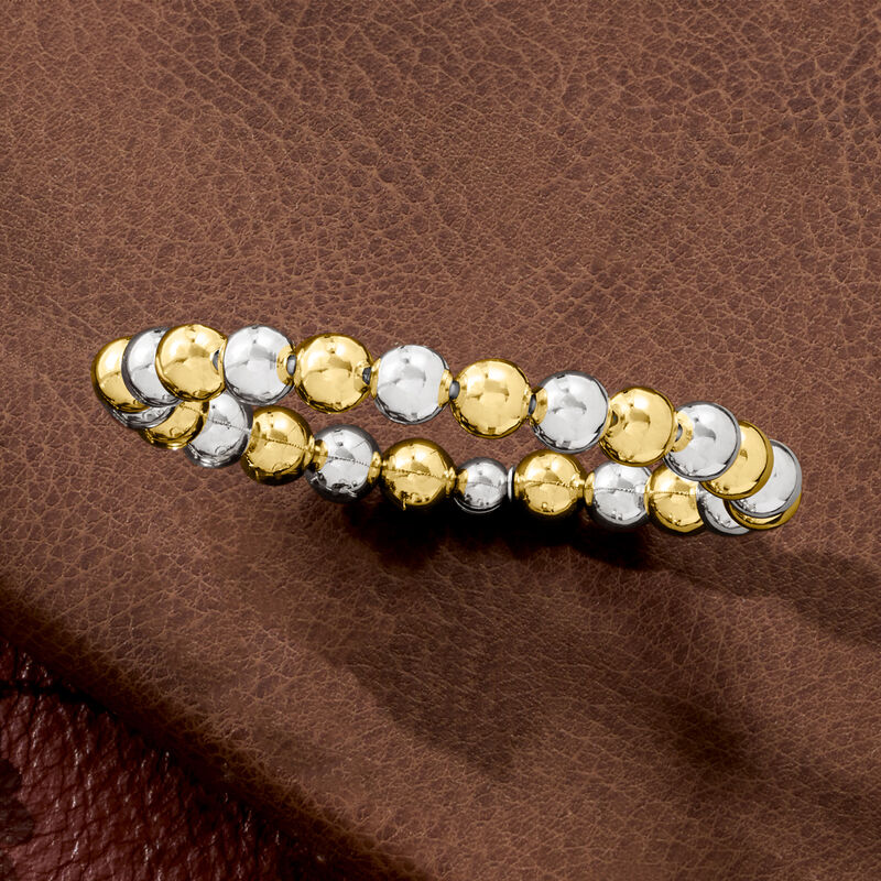 Italian 8mm Sterling Silver and 18kt Gold Over Sterling Bead Stretch Bracelet image number 2