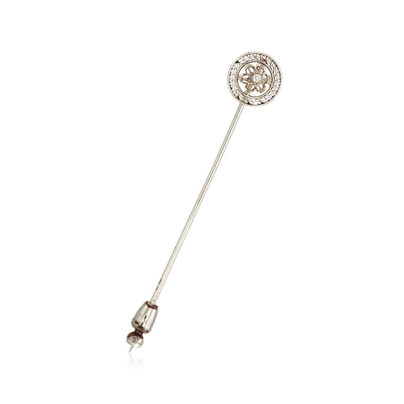C. 1950 Vintage Diamond-Accented Stick Pin in 10kt Two-Tone Gold image number 0