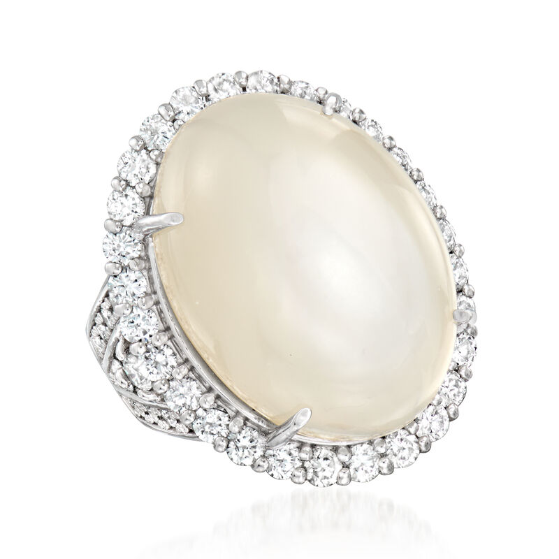 C. 1990 Vintage Moonstone and 1.80 ct. t.w. Diamond Ring in Platinum. Size 6.5 image number 3