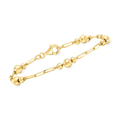 18kt Gold Over Sterling Bead and Paper Clip Link Bracelet