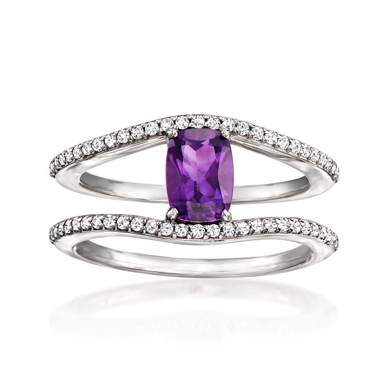 .80 Carat Amethyst, .50 ct. t.w. Swiss Blue Topaz and .50 ct. t.w. White Topaz Jewelry Set: Ring and Ring Guard in Sterling Silver image number 5