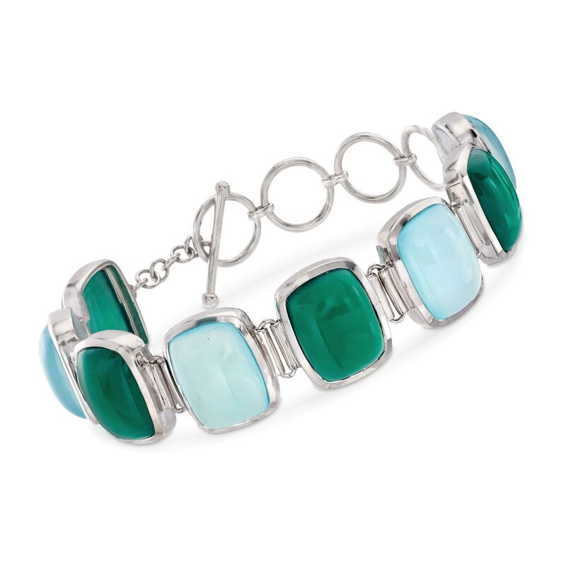 Aqua Blue and Green Chalcedony Bracelet in Sterling Silver  image number 0