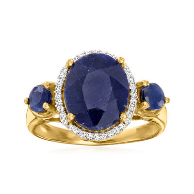 4.70 ct. t.w. Sapphire Ring with .14 ct. t.w. Diamonds in 18kt Gold Over Sterling