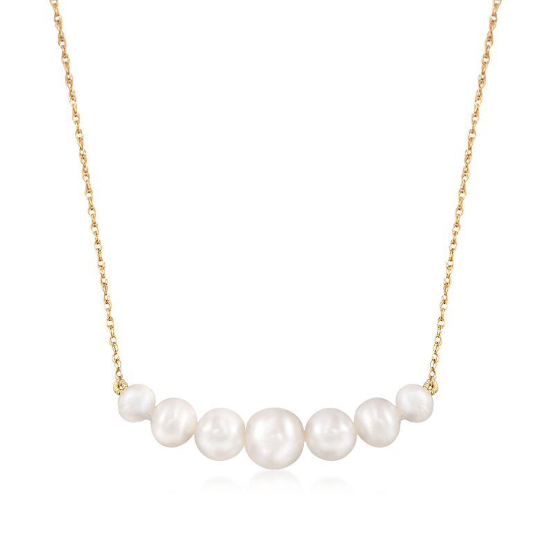 5-9mm Graduated Cultured Pearl Bar Necklace in 14kt Yellow Gold image number 0