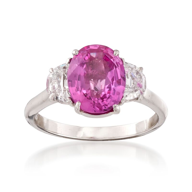 C. 2000 Vintage 2.60 Carat Pink Sapphire and .60 ct. t.w. Diamond Ring in Platinum. Size 6 image number 0