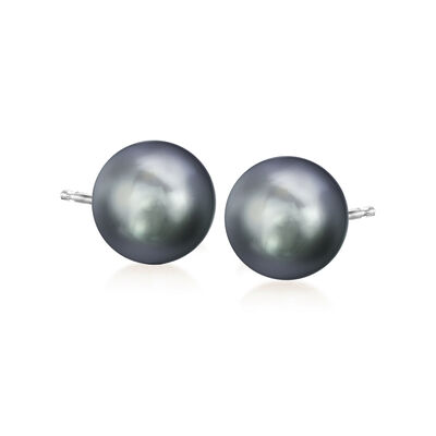 10-11mm Black Cultured Tahitian Pearl Stud Earrings in 14kt White Gold